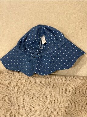 NWT Baby GAP Blue/White Polka Dot Sun Hat with Bow